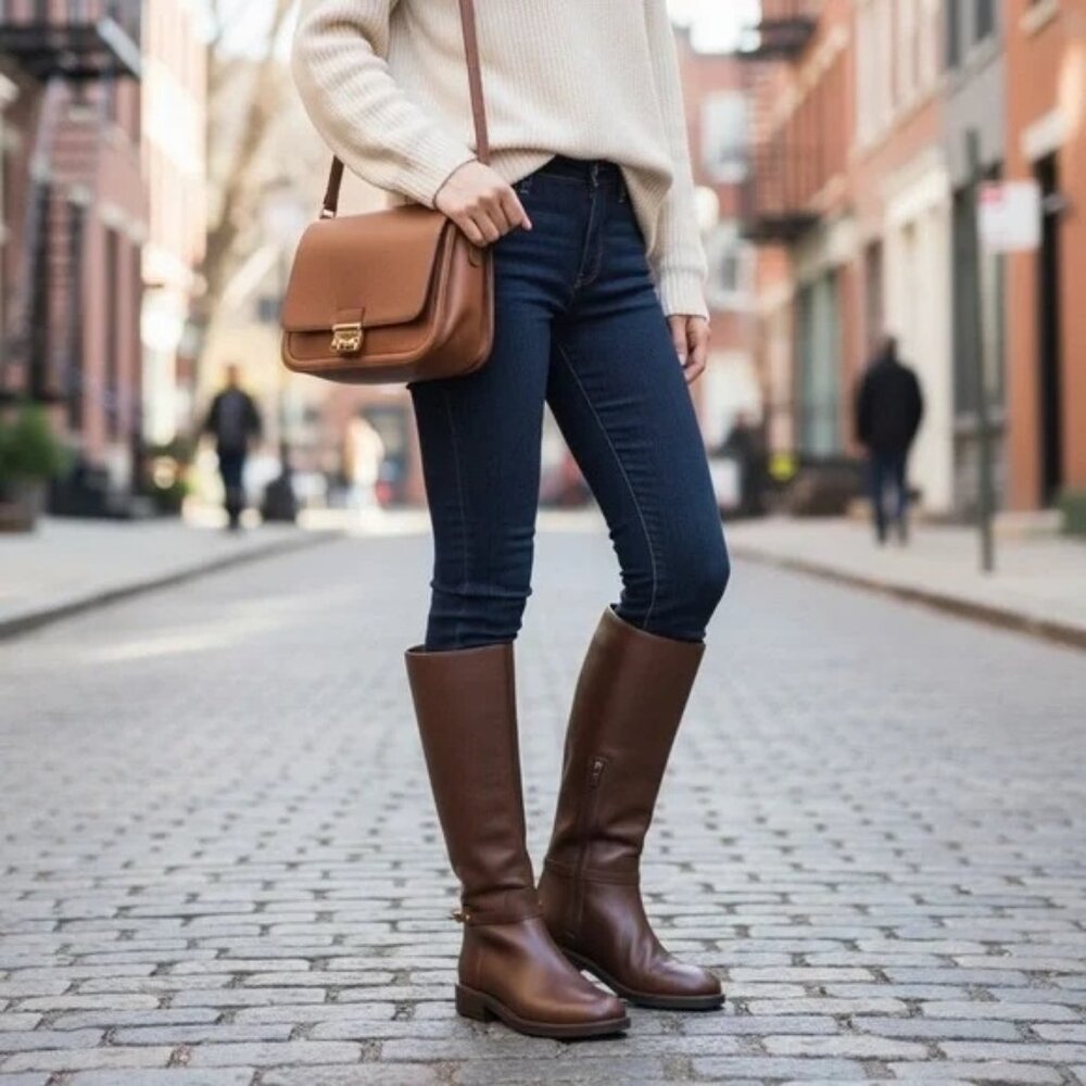 🆕 VINCE CAMUTO Adria 2 Tall Knee High Riding Boot 9 Wide Calf Brown - Picture 2 of 16